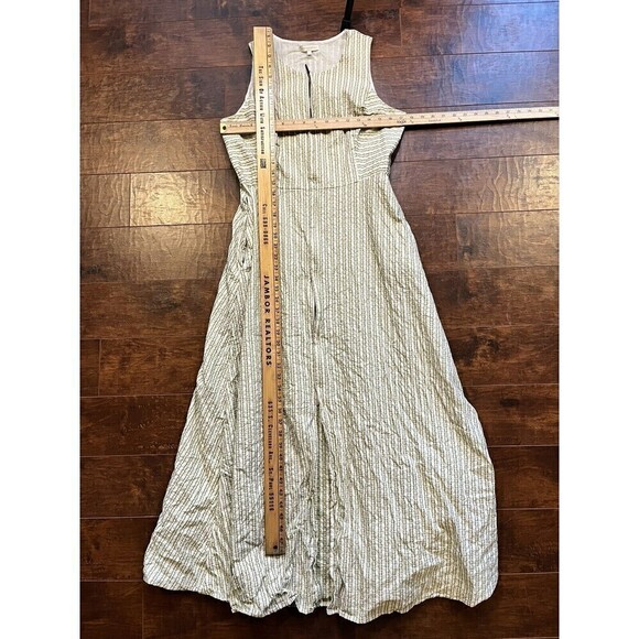 Ann Mashburn Full Zip Sleeveless Green/Cream Belted Pocket Midi Dress L 100% Cot - Picture 8 of 11